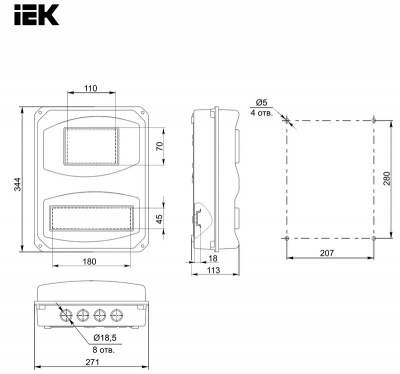 Корпус пластиковый ЩУРн-П 3/10 344х271х113 IP55 MSP310-3-55 IEK