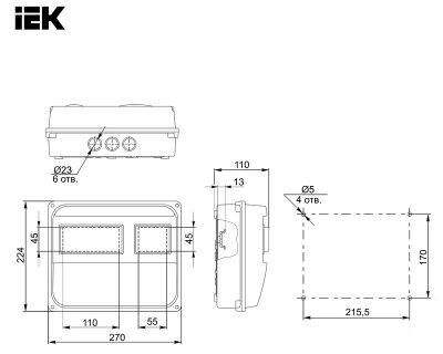 Корпус пластиковый ЩУРн-П 1/3 224х270х110 IP55 MSP103-1-55 IEK